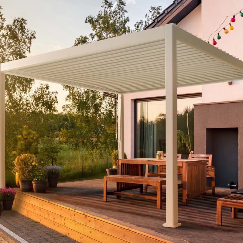 Pergola Bioclimatica Autoportante De Aluminio Blanco 3x4m Ombrea